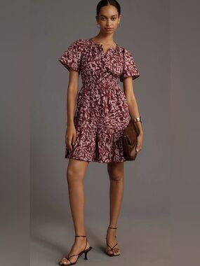 Anthropologie Somerset Cotton Mini Dress Size M purple maroon